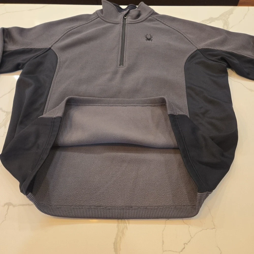 Spyder Soft Shell 1/4 Zip Fleece Pullover Sweater Jacket Mens Size XL Black Gray